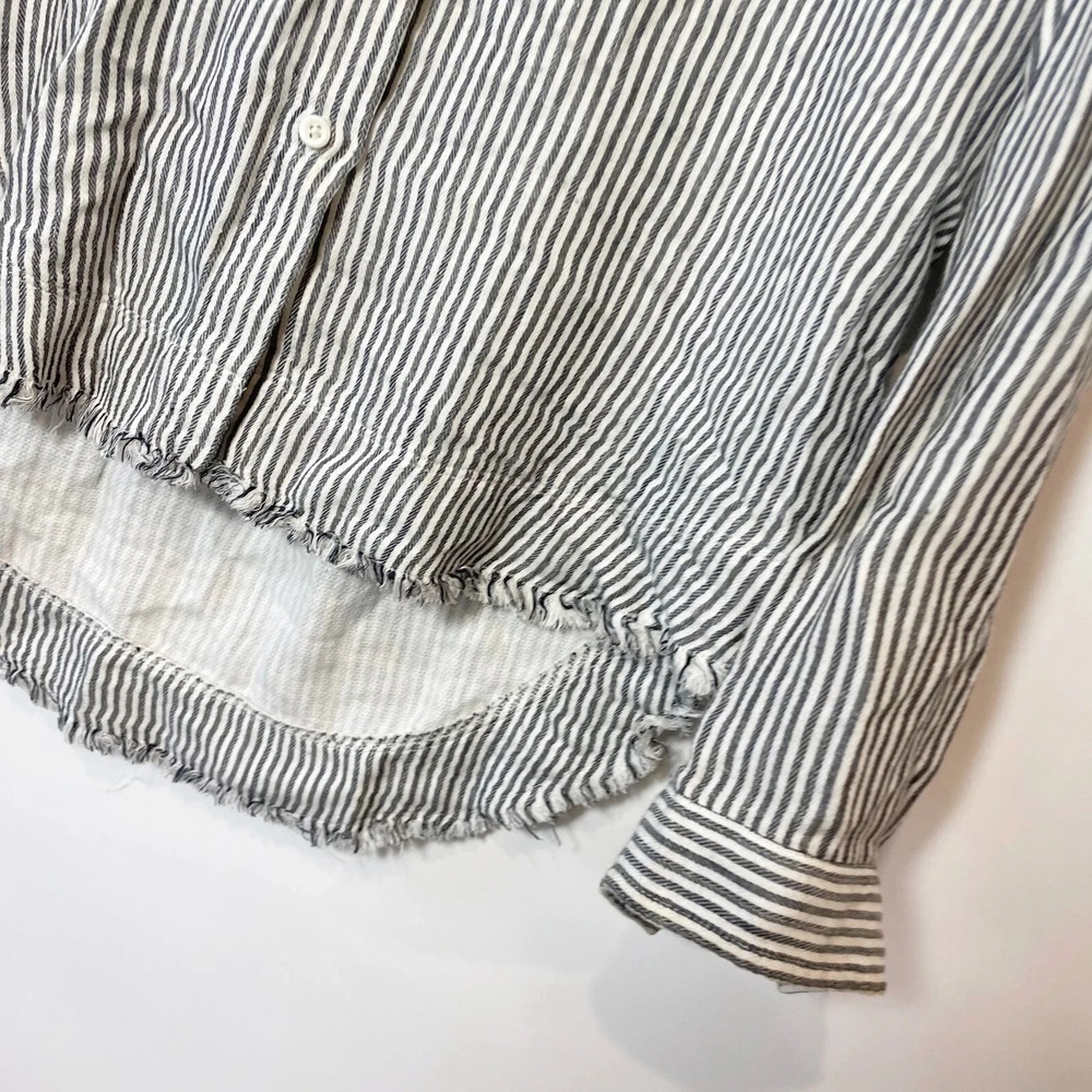 Cloth & Stone Striped Linen Blend Button Up Shirt Black White XS Womens Fringe - Picture 2 of 8